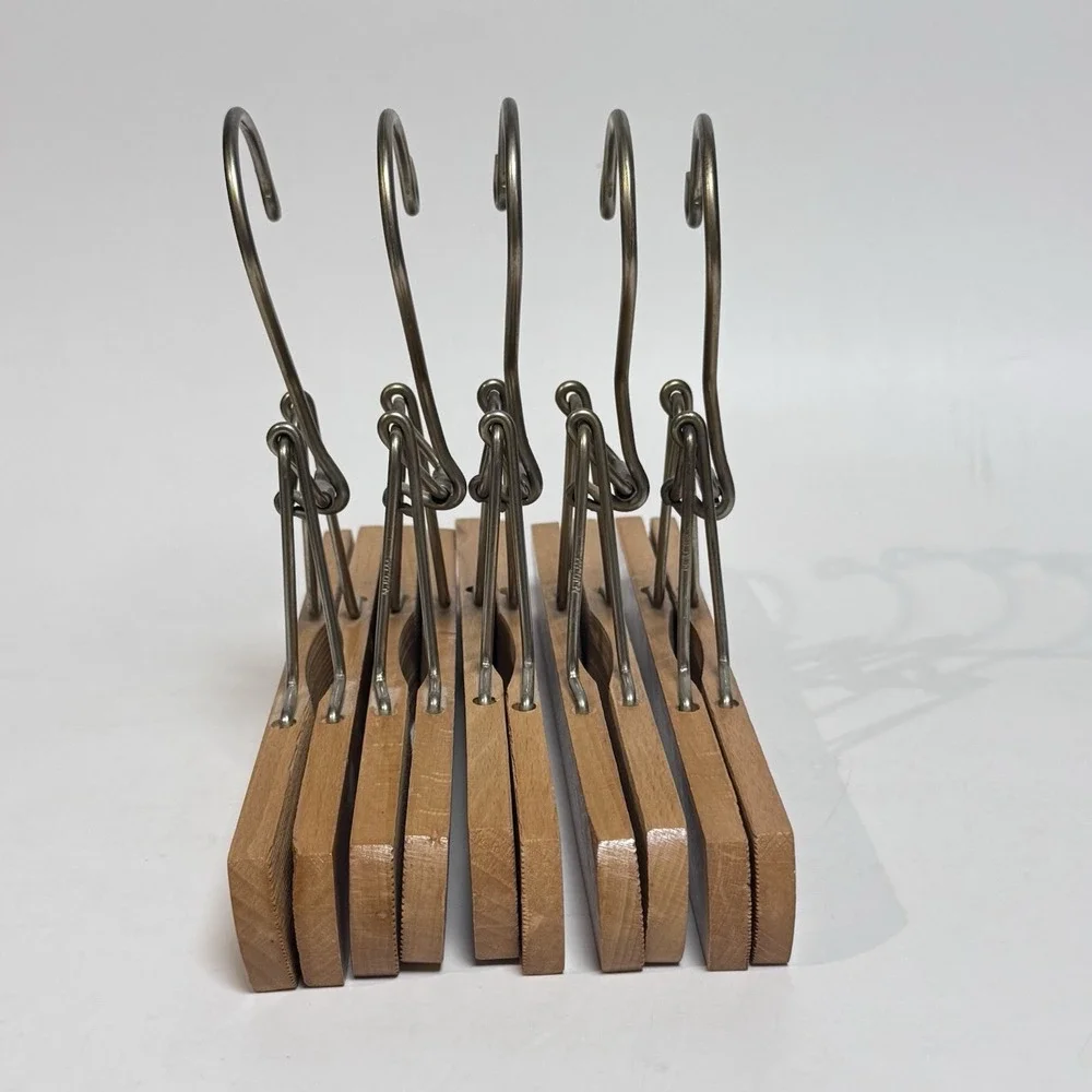 (5) Vintage Wooden Pants Skirt Clothes Hangers‎ Textured Wooden Holders